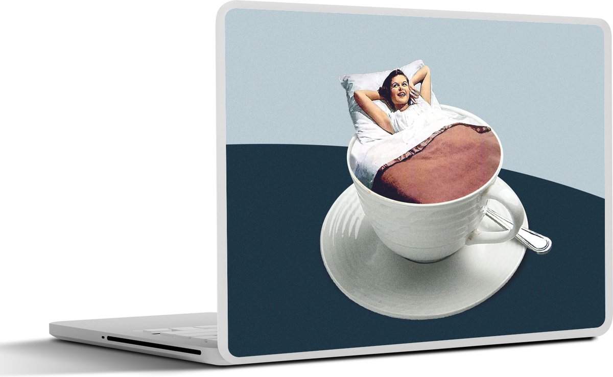 Laptop sticker - 10.1 inch - Vrouw - Koffie - Vintage - 25x18cm - Laptopstickers - Laptop skin - Cover