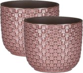 Mica Decorations - Plantenpotten/bloempotten 2x stuks - Keramiek roze - D11/H9 cm