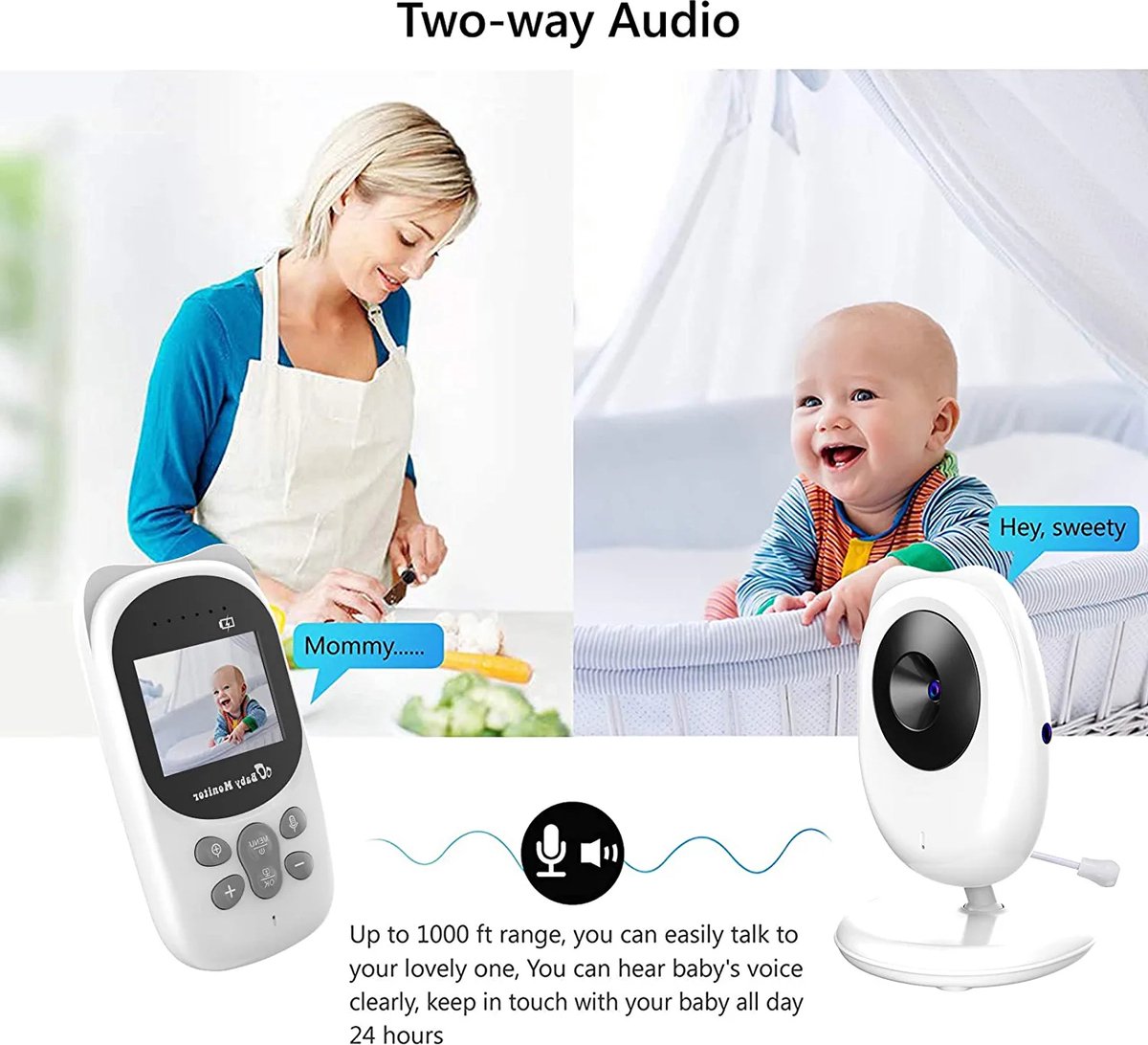Babyfoon met camera draagbare camera LCD nachtzicht intercomfunctie draadloze thumbnail 3