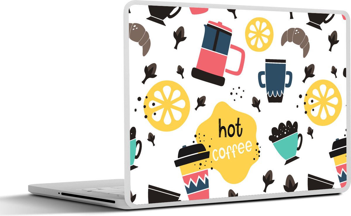 Laptop sticker - 10.1 inch - Patronen - Koffie - Ontbijt - Croissant - 25x18cm - Laptopstickers - Laptop skin - Cover