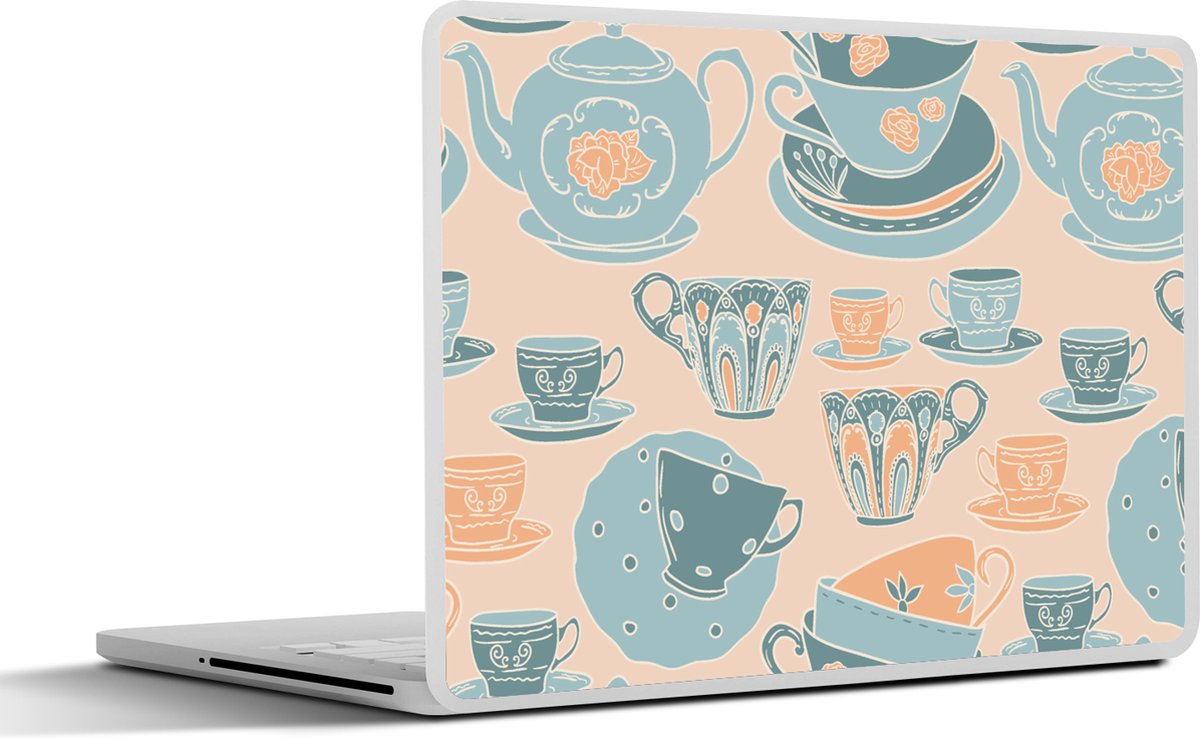Laptop sticker - 13.3 inch - Patronen - Vintage - Kopje - Thee - 31x22,5cm - Laptopstickers - Laptop skin - Cover