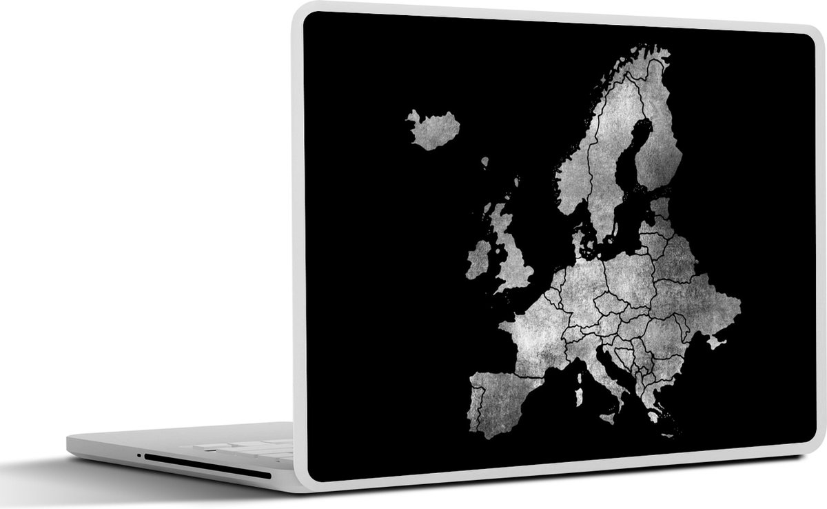 Laptop sticker - 15.6 inch - Europakaart voor een zwarte achtergrond - zwart wit - 36x27,5cm - Laptopstickers - Laptop skin - Cover
