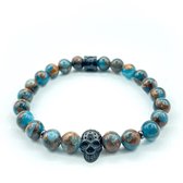 BERRATTI Skull Collection Jaspis Cloisonné Armband Donker Blauw - Kralenarmbanden - Natuurstenen - Heren Armband - Dames Armband - Donker Blauw/Bruin