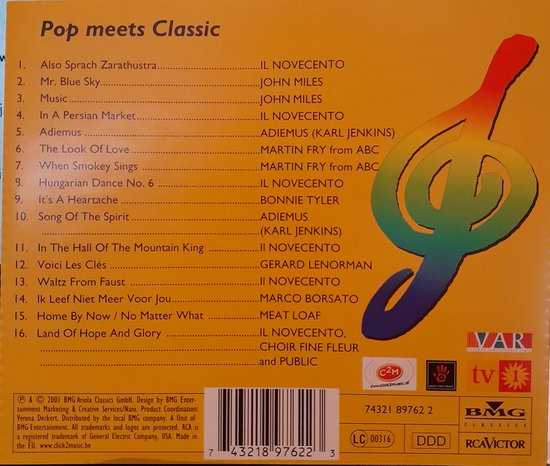 Achterkant van de Night of the Proms CD, met nummers, artiesten en logo's