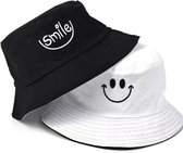 Bucket Hat - Reversible - Vissershoedje - Zonnehoedje - Regenhoedje - Dames - Heren - Unisex - Vrouwen - Zwart/wit Smiley