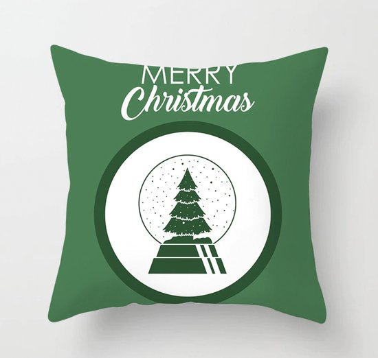 Kerst kussenhoes Groen en Wit met denneboom afmeting 45 x 45 cm