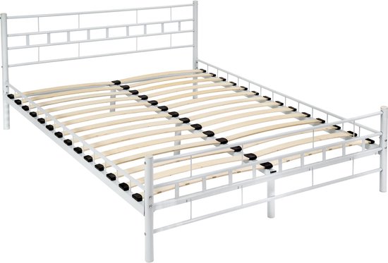 vidaXL Bedframe met Lattenbodem Bed Frame Ledikant Bedden Slaapmeubel Slaapkamermeubelen Bedomranding Slaapbed Metaal Wit 140x200 cm