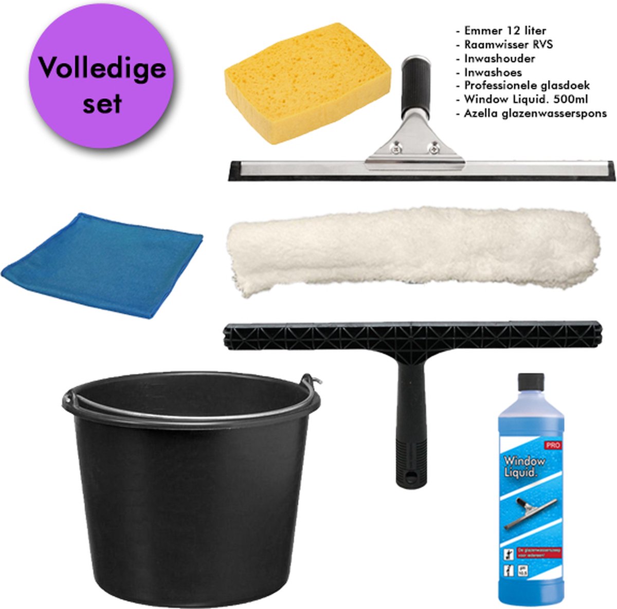 Goedkoopste Professionele Glasreinigingsset 5in1 | 45cm Set inclusief Azella spons & GRATIS professionele glasdoek