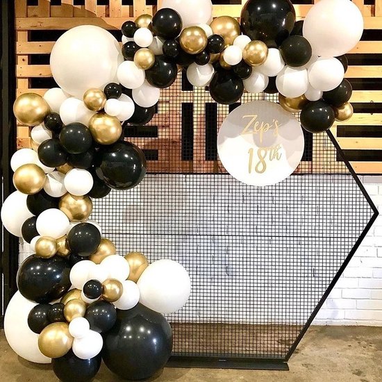134 delige Ballonnenset -Ballonnenboog- Feest/ Party-Verjaardag-jubileum-kerstdecoratie-zwart , goud en wit