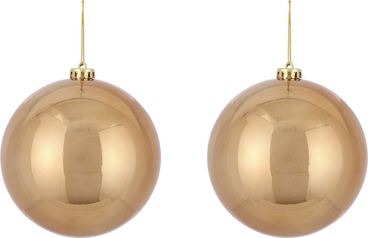 Mica Decorations Kerstballen - 2 stuks - kunststof - licht koper - 15 cm
