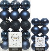 Decoris kerstballen - 46x st - donkerblauw - 4 en 6 cm - kunststof