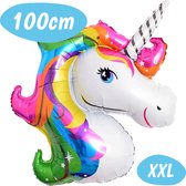 Unicorn Folie Ballon XXL - Eenhoorn Versiering - Helium Folieballon Kinderen - Happy Birthday Decoratie - Verjaardag Feest Ballonnen - Kinderfeestje - Paarden Spullen Cadeau - Pony Meisje - Paardenspullen - Kind – Opblaasrietje - Regenboog - 100 cm