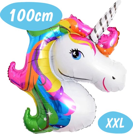 Unicorn Folie Ballon XXL - Eenhoorn Versiering - Helium Folieballon Kinderen - Happy Birthday Decoratie - Verjaardag Feest Ballonnen - Kinderfeestje - Paarden Spullen Cadeau - Pony Meisje - Paardenspullen - Kind – Opblaasrietje - Regenboog - 100 cm