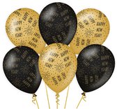 12 STUKS Happy New Year Ballonnen - Feest Versiering - Versiering - Man & Vrouw - Zwart en Goud - Ballon