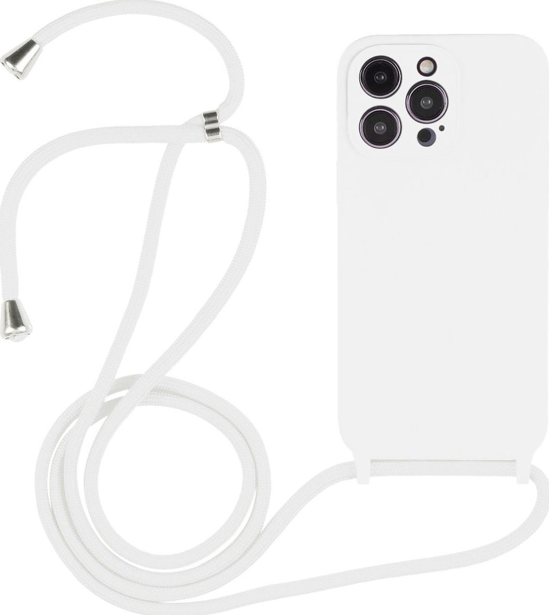 Mobigear Lanyard - Telefoonhoesje geschikt voor Apple iPhone 14 Pro Flexibel Siliconen Hoesje met koord - Wit