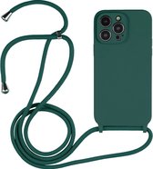 Mobigear Telefoonhoesje geschikt voor Apple iPhone 14 Pro Max Siliconen | Mobigear Lanyard Hoesje met koord - Dark Green | Groen