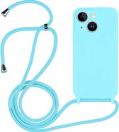 Mobigear Telefoonhoesje geschikt voor Apple iPhone 14 Plus Siliconen | Mobigear Lanyard Hoesje met koord - Blauw