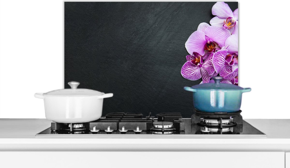 Spatscherm keuken - Bloemen - Orchidee - Paars - Tak - Spatscherm - Spatwand - 70x50 cm