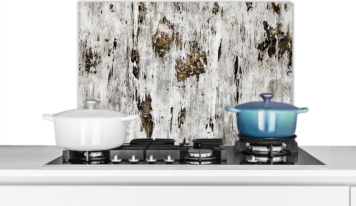 KitchenYeah - Spatscherm keuken - Spatbord - Hout - Wit - Boom - Boomschors - Berk - Spatwand - 60x40 cm
