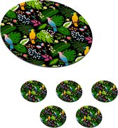 Onderzetters voor glazen - Rond - Papegaai - Jungle - Kleuren - Jongens - Meisjes - Kind - 10x10 cm - Glasonderzetters - 6 stuks