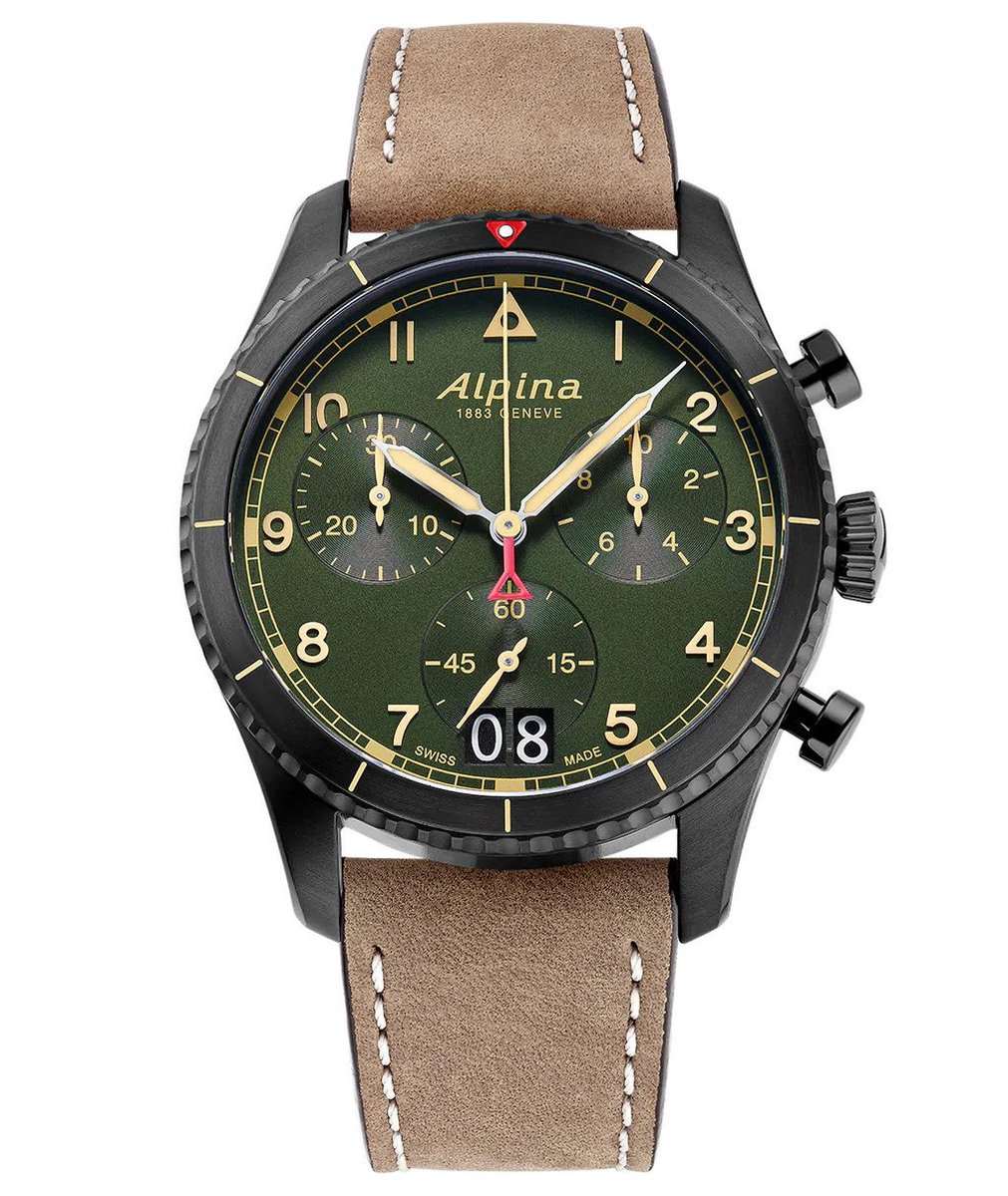 Alpina Startimer Pilot AL-372GR4FBS26 Horloge - Leer - Bruin - Ø 41 mm