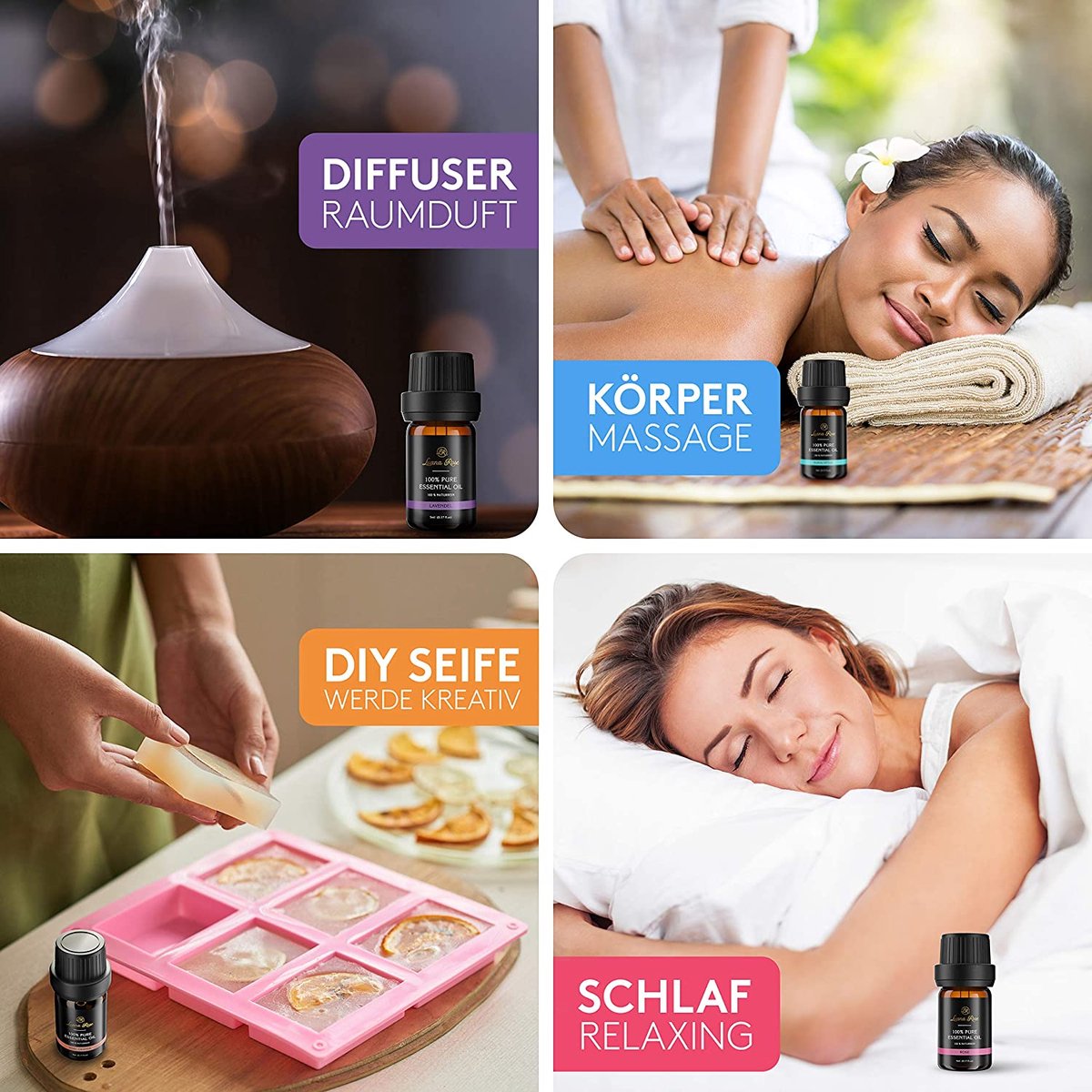 Goedkoopste Luana Rose Etherische oliën set - 8 x geuroliën 100 natuurzuiver voor diffuser - aromatherapie aroma olie cadeauset voor luchtbevochtiger - essentiële oliën voor massage kaarsen zeep - zoete sinaasappel, lavendel enz