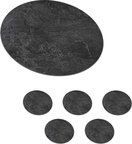 Onderzetters - 4x stuks - leisteen - zwart - rond - 10 cm
