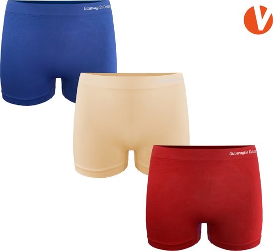 Boxershorts Dames - Microfiber - Naadloos en Elastisch - 3-Pack - Beige, Blauw, Rood - Maat XL-3XL | Dames Ondergoed