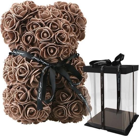 RNZV - Rozen Teddy Beer 25 cm - Rose Bear - Rose Teddy - Liefde - Moederdag - Verjaardag - Valentijn Cadeau - Valentijnsdag - cadeau voor haar - romantisch cadeau - anniversary - bruin - INCLUSIEF LUXE KADOBOX!