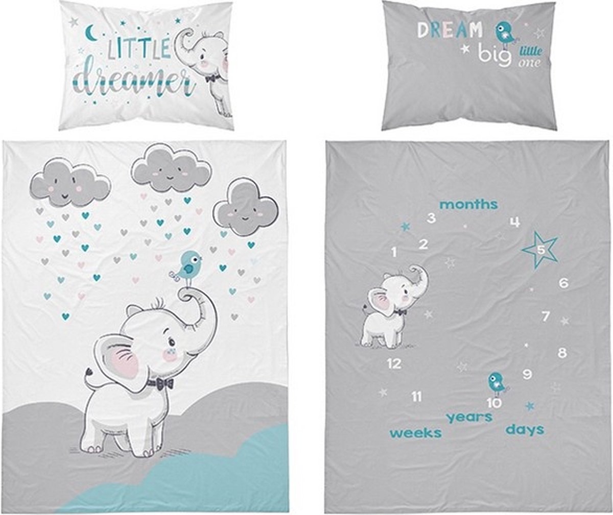 Ledikant baby dekbedovertrek Little Dreamer - blauw - bamboe - 100x135 cm