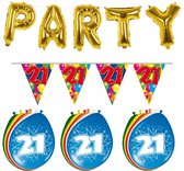 Folat - Verjaardag feestversiering 21 jaar PARTY letters en 16x ballonnen met 2x plastic vlaggetjes