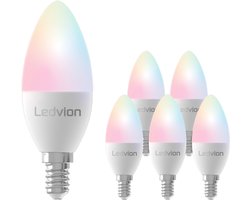 Ledvion – 6X Smart RGB+CCT E14 LED Lamp – 5W – 470L – Wifi-lamp – Dimbaar – Alexa & Google Home