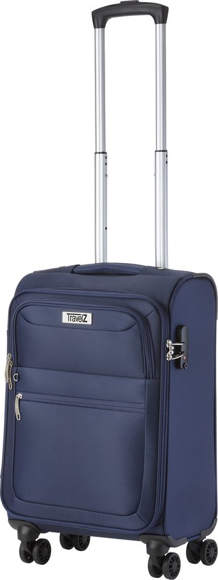 TravelZ Softspinner Zachte Handbagage koffer 55cm met TSA-slot - 38 Ltr Reiskoffer met voorvak – Blauw - Travelz