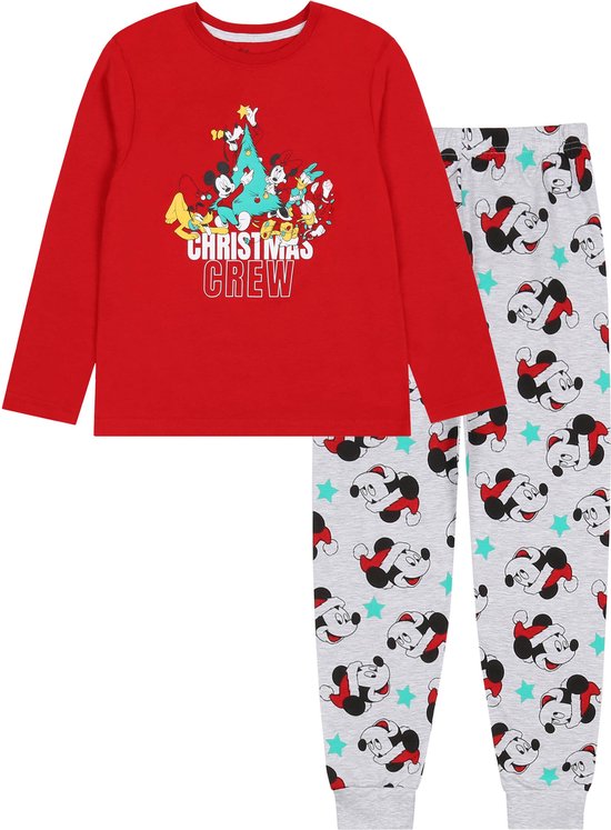 Disney Mickey Mouse & Friends - Kerstpyjama voor kinderen, rood en grijs, OEKO-TEX