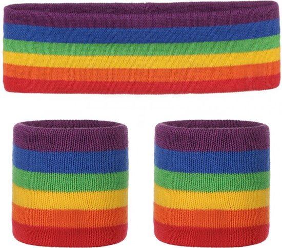 KIMU Kinder Zweetbandjes Set Regenboog - Kind Hoofdband Polsbandjes Turnen Festival