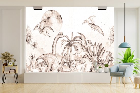 Papier Peint - Papier Papier peint photo Dino - Décoration Jungle - Enfants - Largeur 375 cm x Hauteur 280 cm