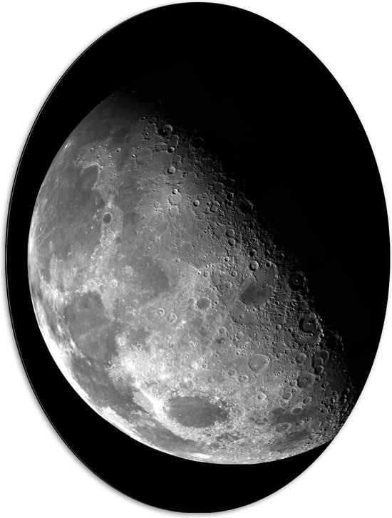 WallClassics - Dibond Ovaal - Maan van Dichtbij - 72x96 cm Foto op Ovaal (Met Ophangsysteem)