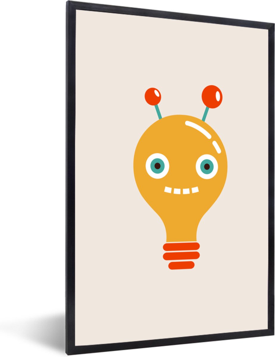 Poster in fotolijst kinderen - Robot - Gloeilamp - Gezicht - Antenne - Kinderkamer decorat