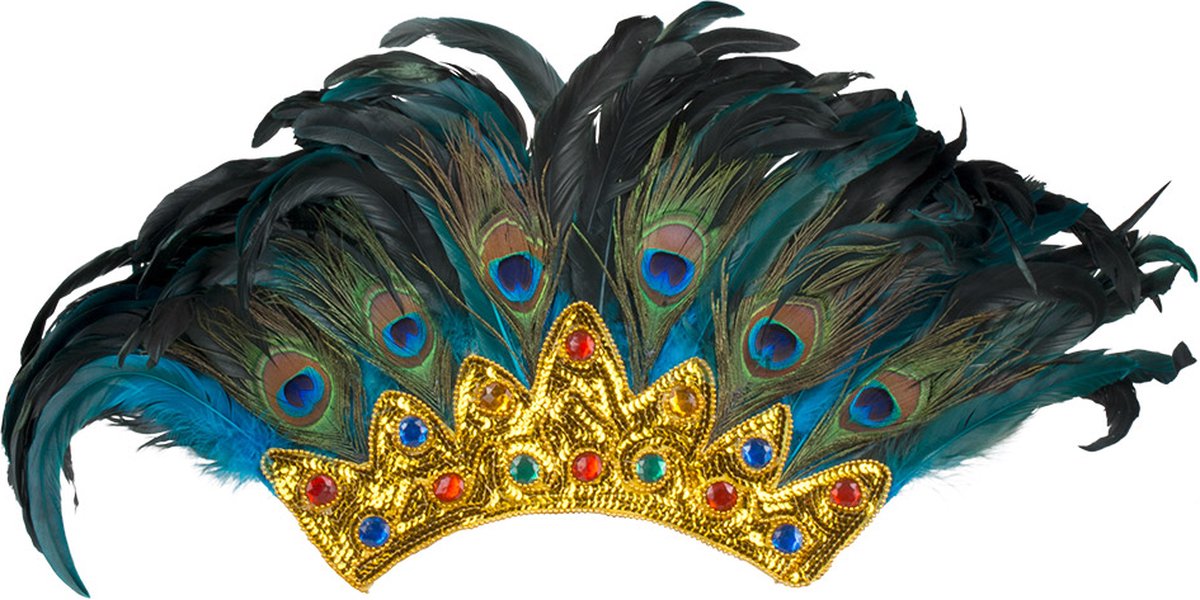 Boland - Hoofdtooi Pauwenkoningin - Één maat - Volwassenen - Vrouwen - Glitter and Glamour