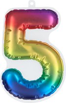 Boland - Folieballon sticker '5' regenboog Multi - Regenboog - Verjaardag - Jubileum - Raamsticker - Kinderfeestje