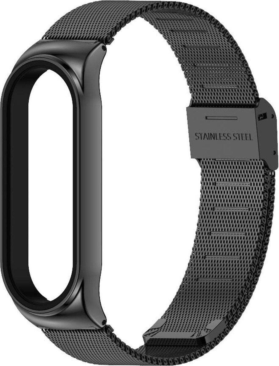 Smartwatch bandje - Geschikt voor Xiaomi Mi Band 5/6 - Horlogeband - Polsband - Armband - Roestvrij staal - Zwart