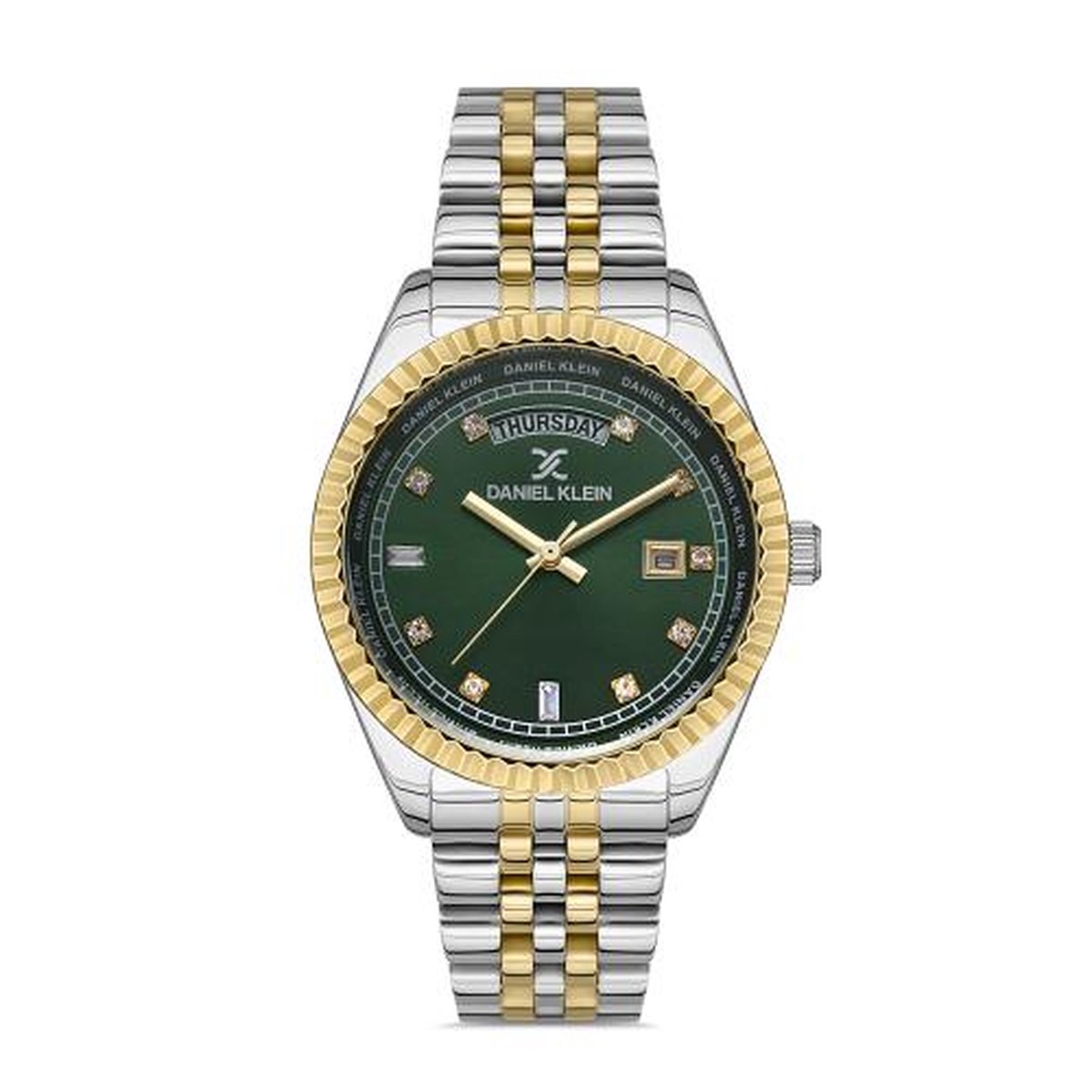 Daniel Klein DK.1.13220-5 - Horloge - Analoog - Dames - Vrouwen - stalen band - Metaal - Rond - Streepjes - Datumaanduiding - Zilverkleurig - Goudkleurig - Groen