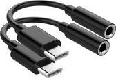 2x USB C naar 3.5mm Jack Adapter - Audiojack naar USB-C - Audiojack 3.5 - Audio Jack USB-C - Audio Jack Kabel - Geschikt voor Samsung/Xiaomi/Oppo/Huawei -  Zwart