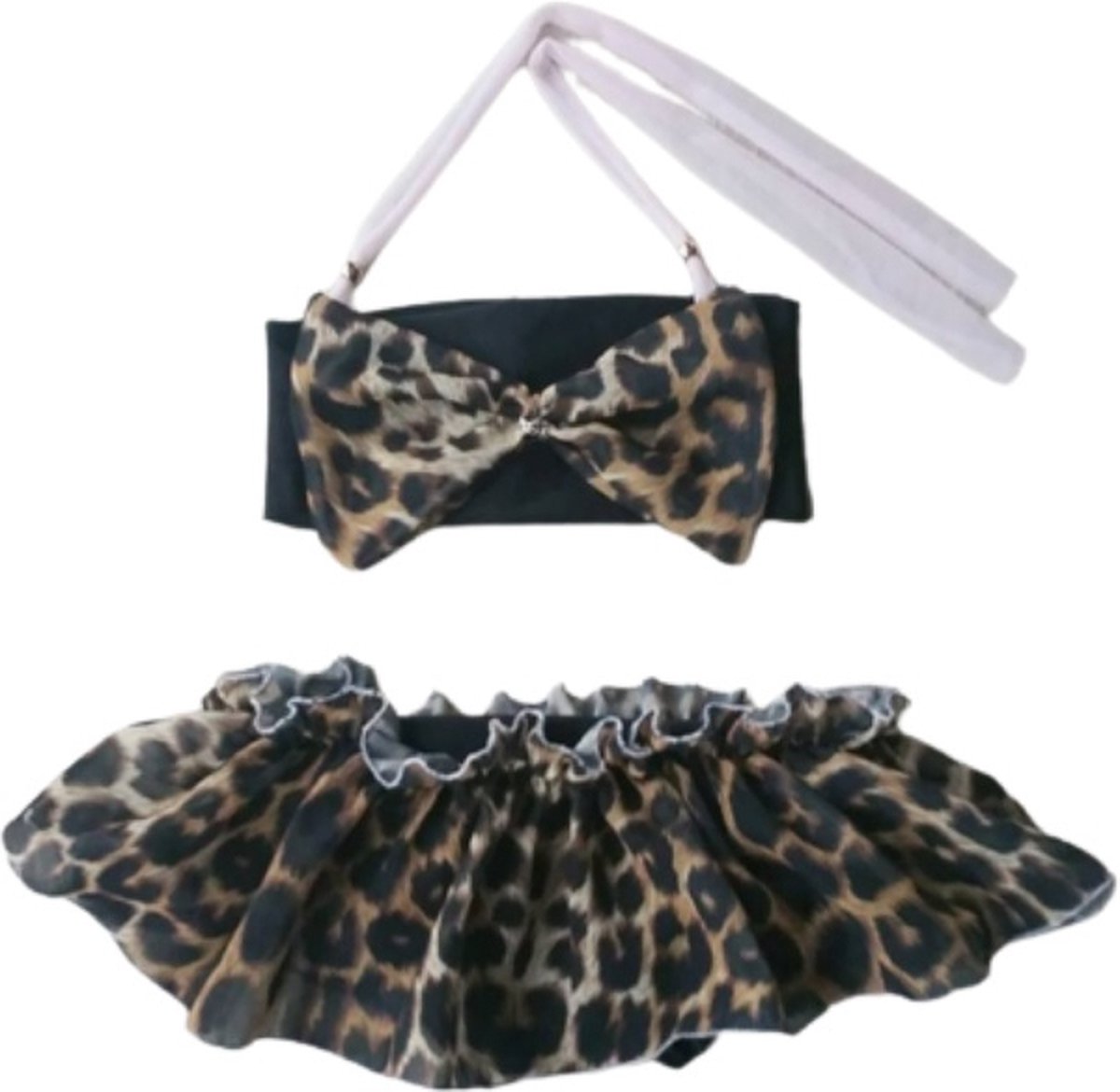 Maat 146 Bikini zwart panterprint strik dierenprint Baby en kind zwemkleding