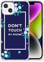 Shockproof Case Geschikt voor iPhone 14 Smartphonehoesje met transparante rand Flowers Blue Don't Touch My Phone