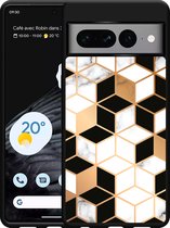 Google Pixel 7 Pro Hardcase hoesje Black-white-gold Marble - Designed by Cazy