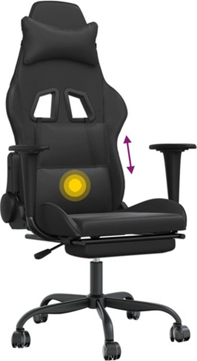 vidaXL Massage - gamestoel - met - voetensteun - kunstleer - zwart