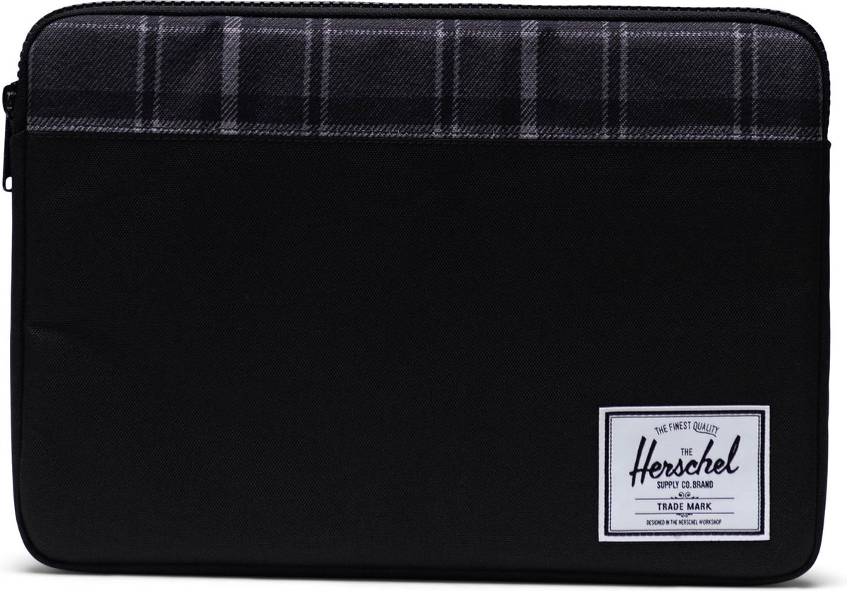 Anchor Sleeve 14 Inch - Black/Grayscale Plaid / Tijdloze laptophoes met ritssluiting & fleece voering - voor Macbook - Thinkpad / Beperkte Levenslange Garantie / Zwart