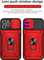 Geschikt voor iPhone 13 Pro hoesje met pashouder - camera bescherming cover en ring houder – Rood – oTronica
