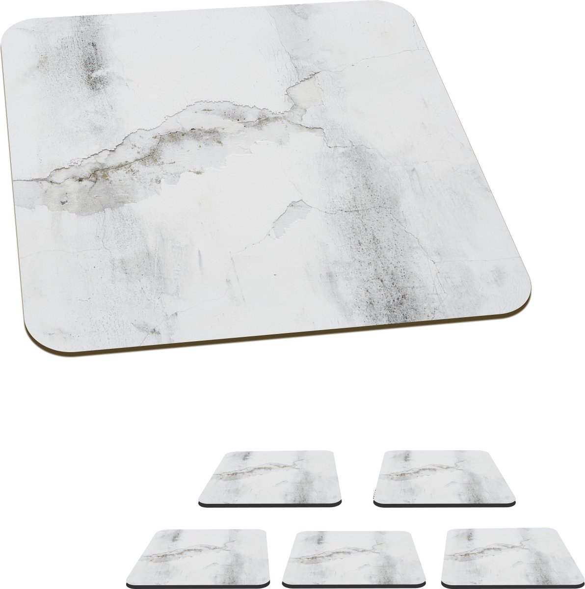 Onderzetters voor glazen - Beton - Grijs - Wit - 10x10 cm - Glasonderzetters - 6 stuks